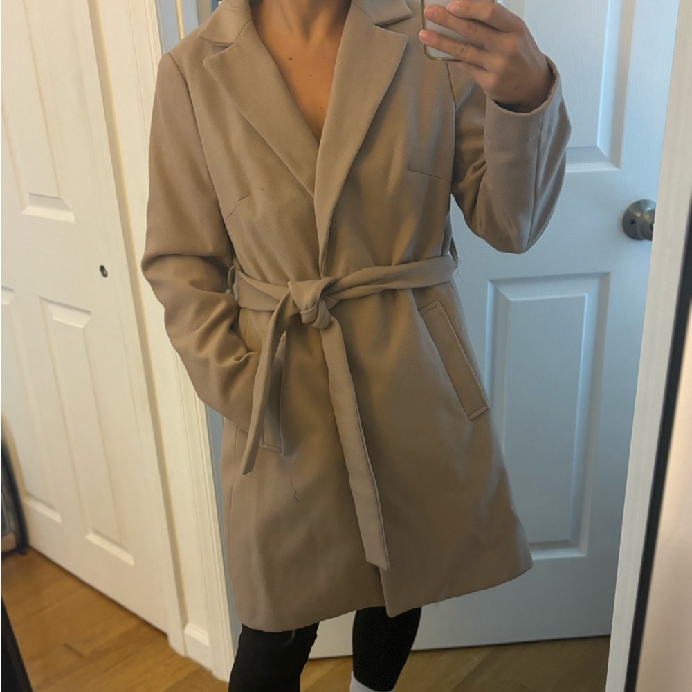 NEW LOOK Belted Camel Trench Coat 4 Petite Size Small